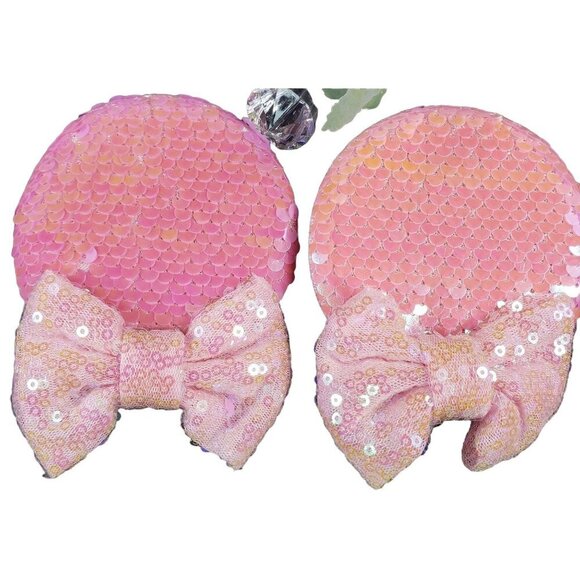 Minnie Mouse Ears Barretts Hair Bow Hair Clips Accessories Pink Sequins - Picture 1 of 8